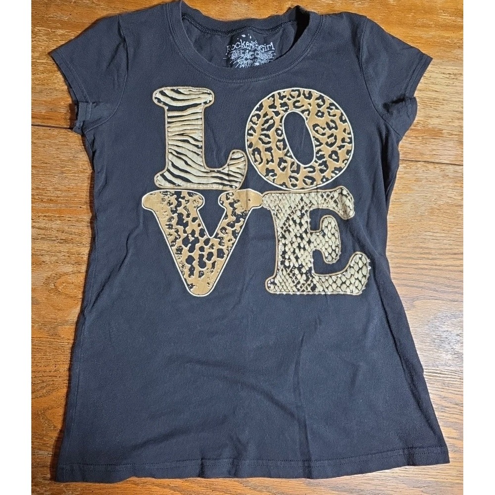 Y2k Vintage Rockerโ Girl All Access Baby Tee Large Love Animal Print Glitter